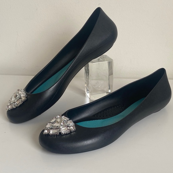Oka.b Elegant Black Slip-On Jelly Flats w/ Crystal Embellishment Size 10US Comfy - Picture 2 of 12